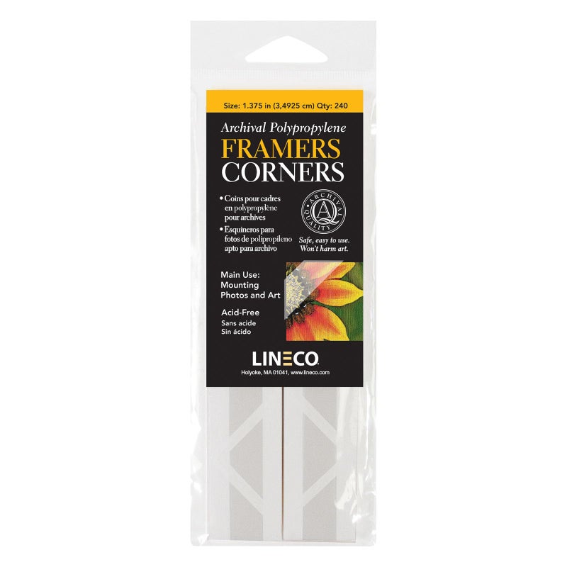 Lineco Archival Acid-Free Polypropylene Framers Corners, 1.375 Inches Mounting Corner for Photos, Pictures, Scrapbook, and Arts, Pressure Sensitive Adhesive, Pack of 240. - Image 1